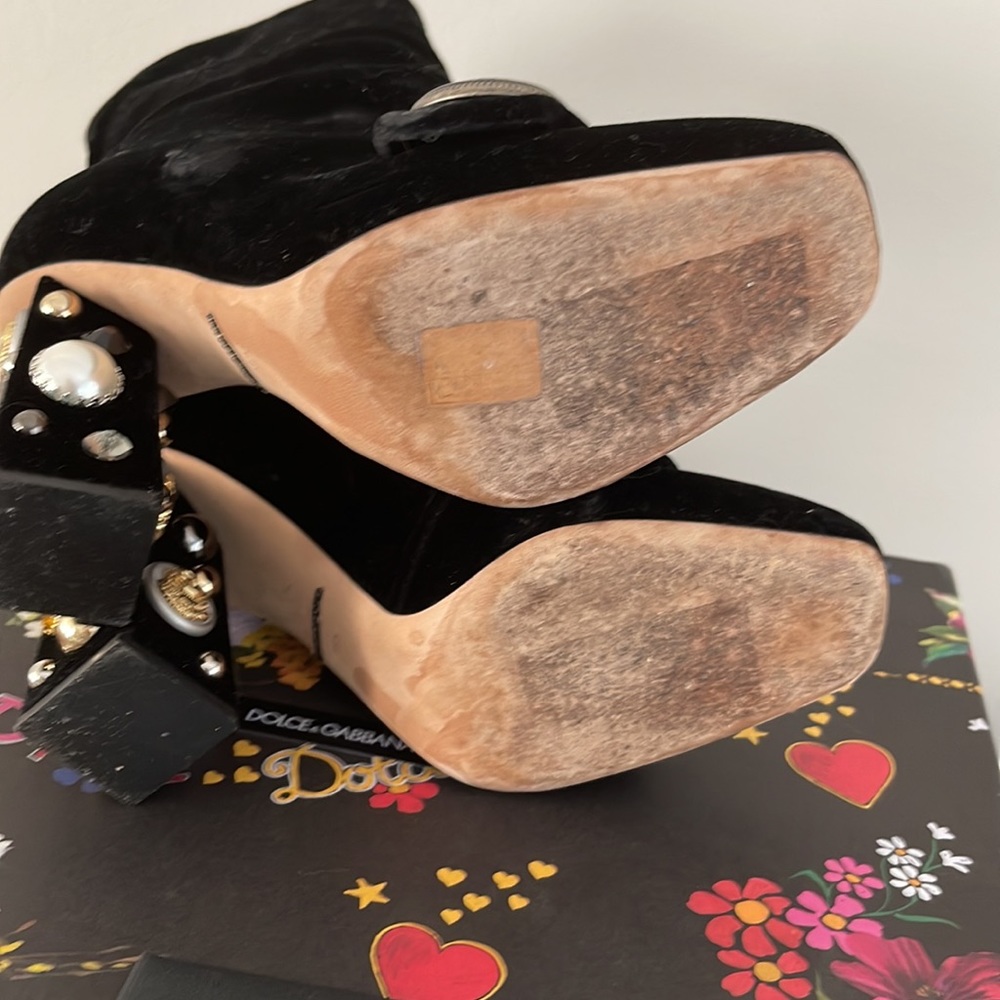 Dolce & Gabbana Jeweled Heel Velvet Booties-Women's EU Size 39 1/2 (8 1/2) - Picture 10 of 17